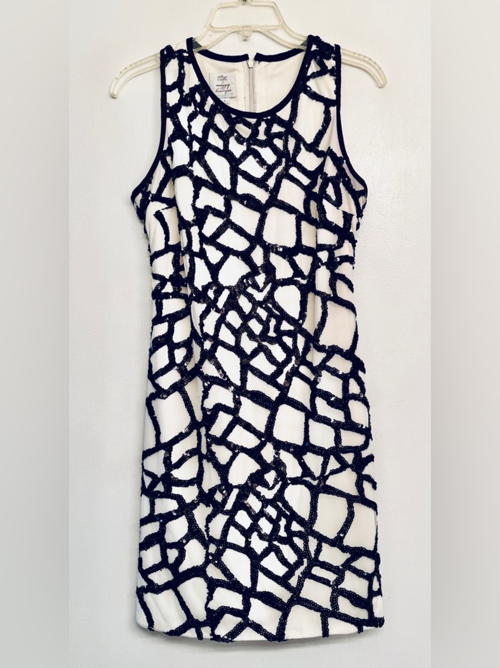 Suzi Chin for Maggy Boutique black sequin on white net cocktail dress size 4